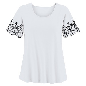 Collections Etc Eyelet and Scalloped Trim Design Short Sleeve Top - 1 of 4