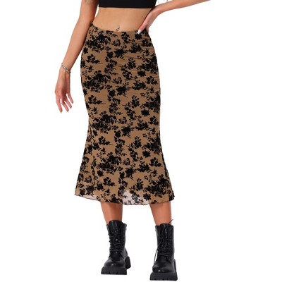 INSPIRE CHIC Floral Print Elastic High Waist Flowy Fishtail Mid Skirt