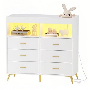 Changing Table Dresser – Multi-Functional Baby Nursery Dresser with LED Lights & Power Outlet (6 Drawers + 2 Shelves) - 1 of 4