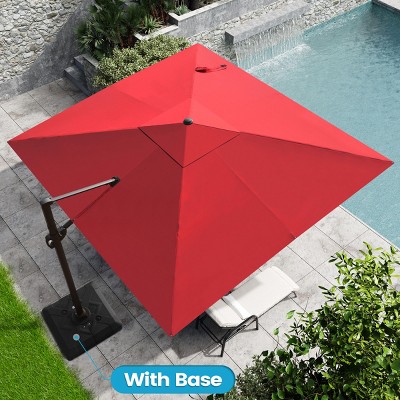 Crestlive Products 11FT Square Cantilever Umbrella Outdoor 360 Degree Rotation Offset Umbrella 6 Heights Adjustable with Base