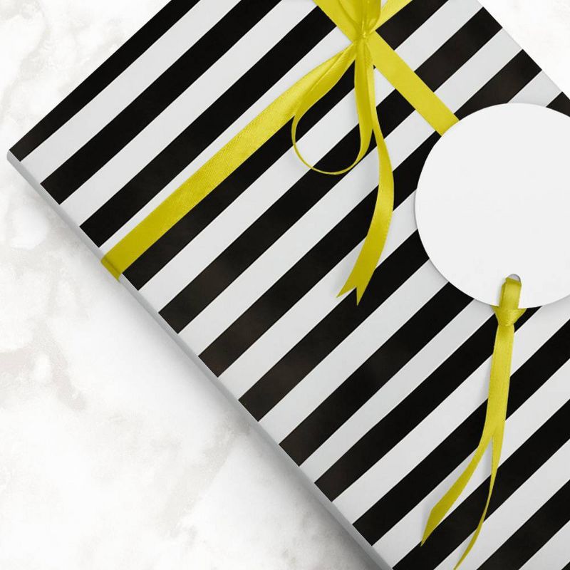 JAM Paper &#38; Envelope 2ct Striped Gift Wrap Rolls Black/White, 6 of 7