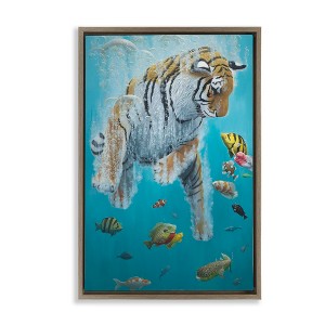 Stupell Industries Swimming Tiger Among Fish Black Framed Floater Canvas Wall Art - 1 of 4