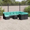 vidaXL 11 Piece Patio Sofa Set with Cushions Black Poly Rattan - Black and Blue - 2 of 4