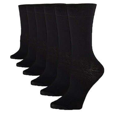 Tipi Toe Women's 6-Pairs Sleek Elegant Solid Plain Black Monochrome Crew Dress Socks