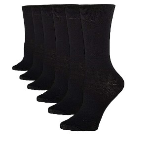 Tipi Toe Women's 6-Pairs Sleek Elegant Solid Plain Black Monochrome Crew Dress Socks - 1 of 1
