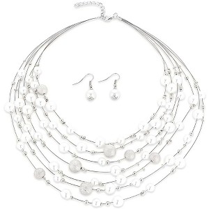 Elegant Alloy Layered Faux Pearl Jewelry Set - Handcrafted Bohemian-Style Choker & Earring Set, Ideal for Weddings & Formal Occasions - 1 of 3