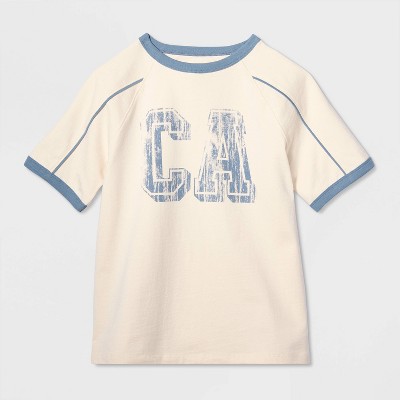 Детские футболки Cat & Jack Boys' Short Sleeve 100% Cotton Relaxed Fit 'CA' Ringer Graphic T-Shirt - Cat & Jack™ Beige S — фото 2