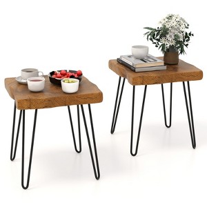Tangkula 1PC/2PCS 16" × 16" Solid Teak Wood Side Table Indoor Outdoor Square Side Table w/ Metal Legs Solid Wood Patio Table Home End Table - 1 of 4