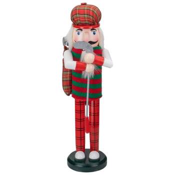 Northlight 14" Red and Green Plaid Wooden Golfer Christmas Nutcracker