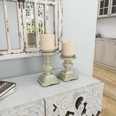 Elegant Silver Mercury Glass Pillar Candle Holder Set, 9" & 7"H