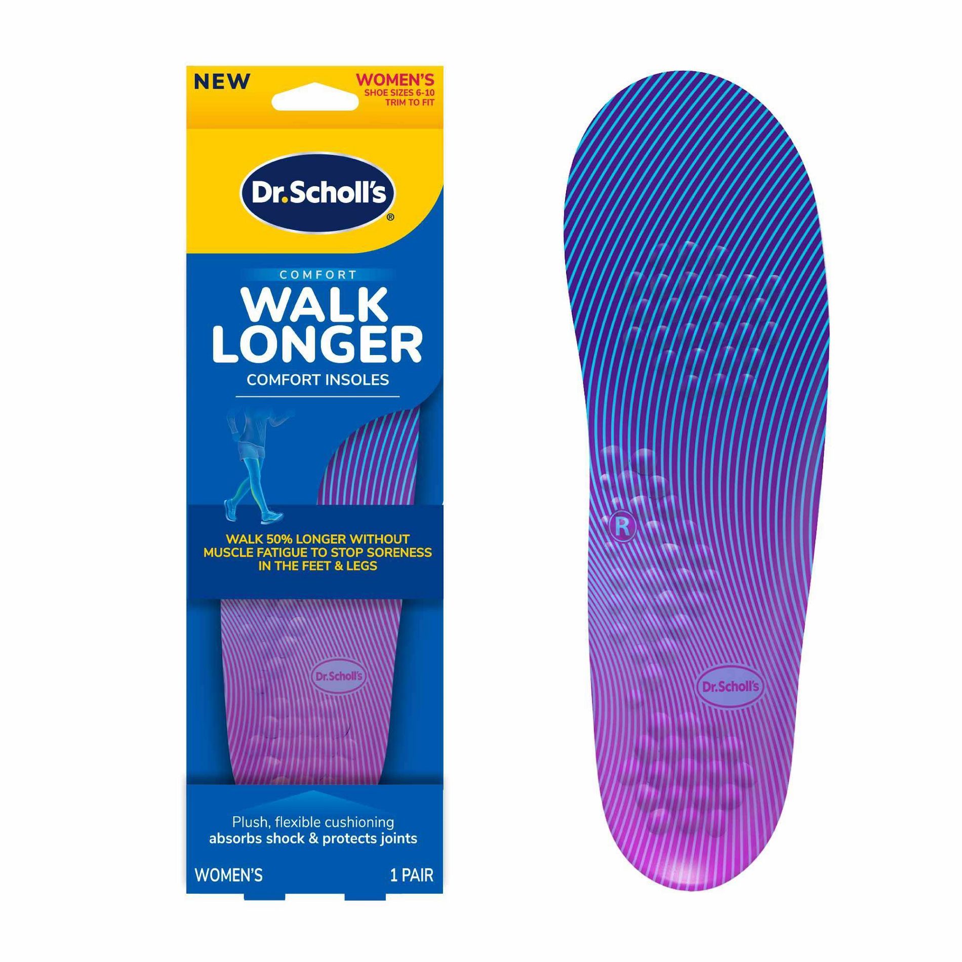 Dr. Scholl's Walk Longer Insoles Women's Shoe Size - 1-Pair - 6-10