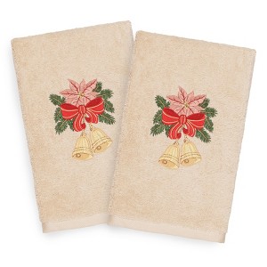 Linum Home Textiles Christmas Bells - Embroidered Luxury 100% Turkish Cotton Hand Towels (Set of 2) - 1 of 3