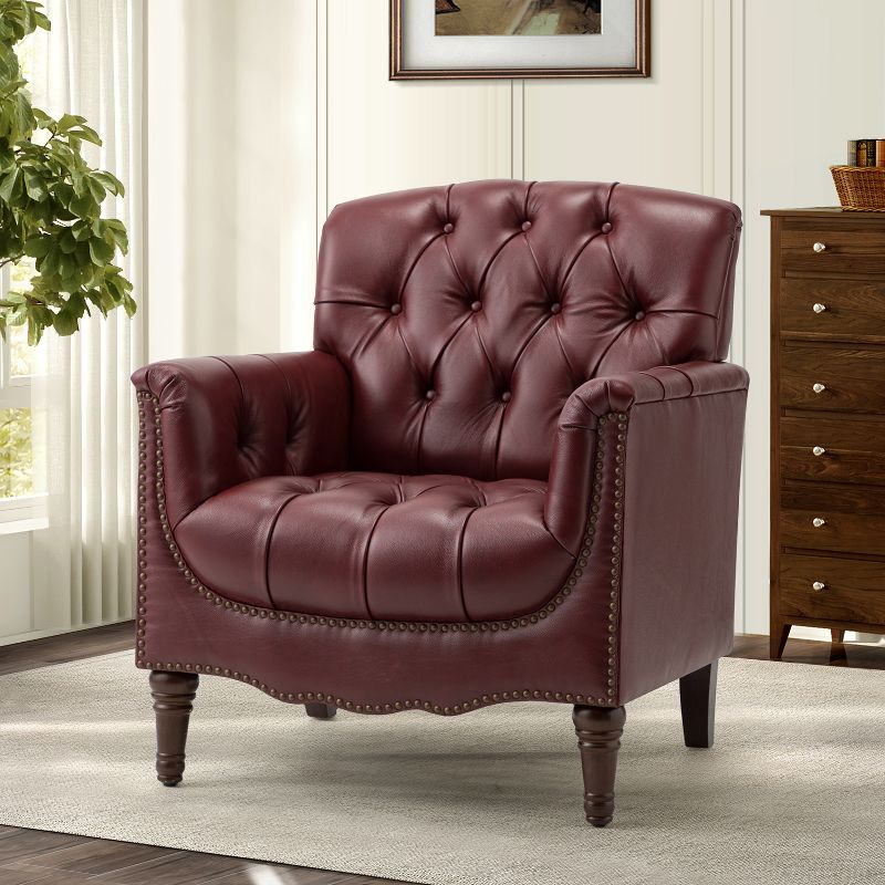 Enrique Genuine  Leather Armchair with Turned Legs | ARTFUL LIVING DESIGN, 2 of 11