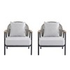 Outdoor Club Chair with Rope Back & Plastic Wood Arms, Iron Frame Lounge Chair with Cushion for Patio or Garden-Baofuwish - 2 of 4