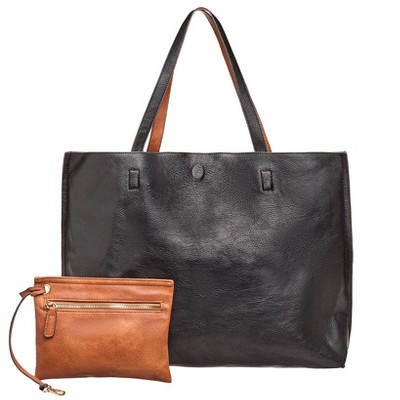 Сумки Lakeside The Lakeside Collection Women's Faux Leather Reversible Tote Bag with Matching Purse - Black/Cognac — фото 5