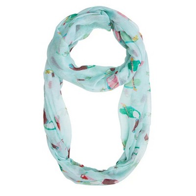 ShineHigh Mint Shauna Toucan Infinity Scarf – Lightweight Polyester Scarf with Tropical Bird Print in Fresh Mint Tone