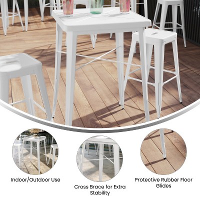White Steel Square Bar Height Table for Indoor-Outdoor Use