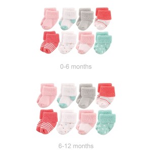 Luvable Friends Infant Girls Grow with Me Cotton Terry Socks, Coral Dot, 0-6 and 6-12 Months - 1 of 2