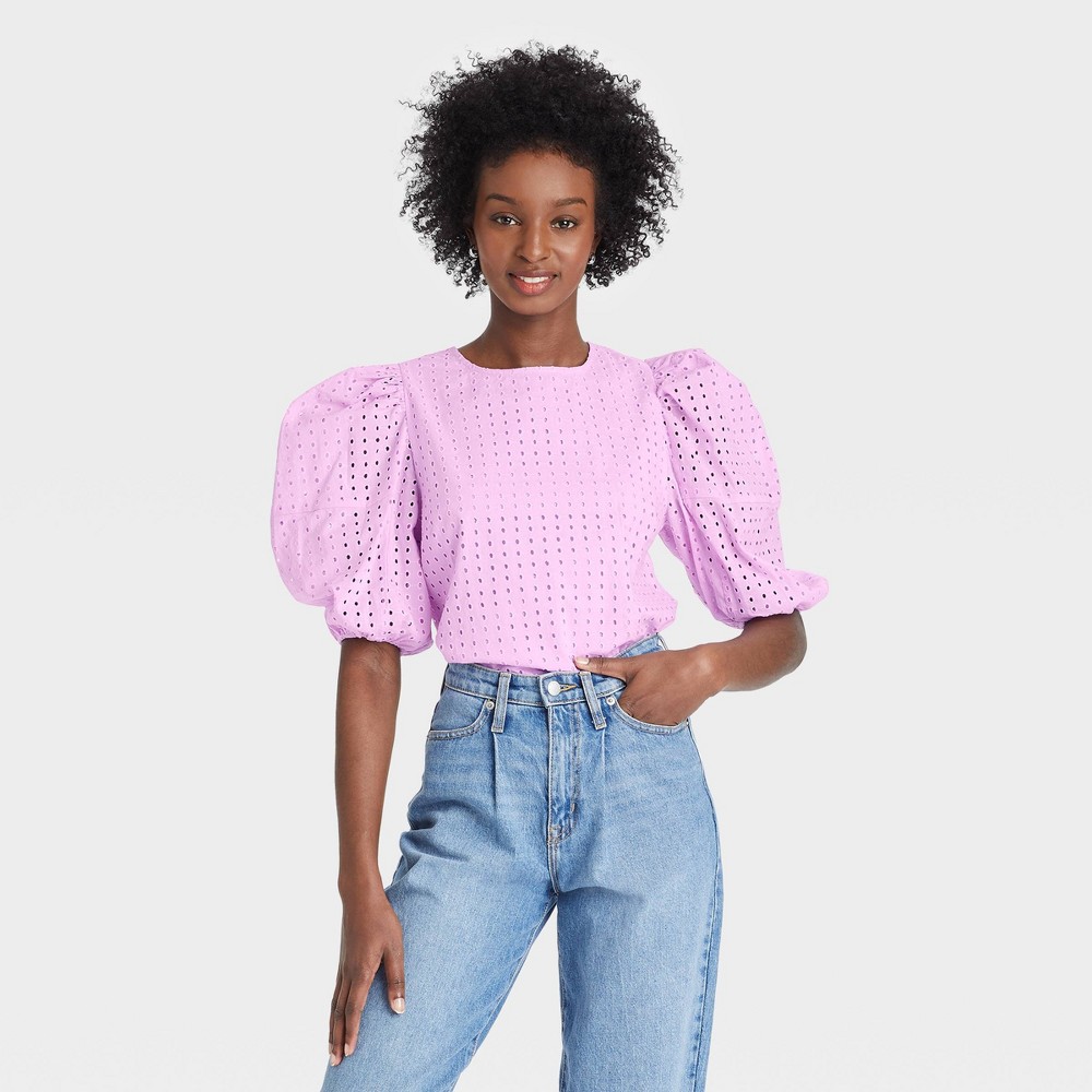 UPC 195995527226 - Women's Short Puff Sleeve Eyelet Top - A New Day ...