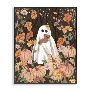 Stupell Industries Pumpkins & Ghost with Teddy Bear Framed Giclee Wall Art - 1 of 4
