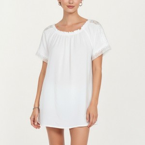 Anna-Kaci Women's Short Sleeve Peasant Blouse with Lace Trim Sleeves and Tie Neckline - 1 of 4