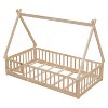 Dolonm Kid Floor Bed with Guardrails Slats-Natural Pine Wood, Modern Design, Safety Door, Low Profile - 2 of 4