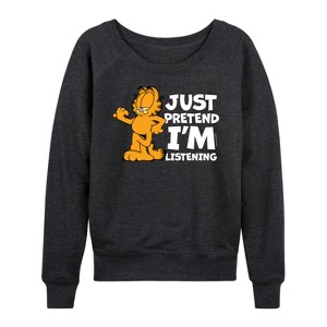 Women's - Garfield - Pretend Im Listening Lightweight French Terry Wide Neck Long Sleeve Shirt - 1 of 4