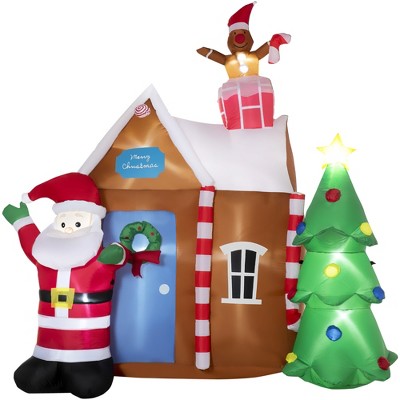 Outsunny 7.5ft Christmas Inflatable Gingerbread House with Santa Claus and Christmas Tree, Blow-Up Outdoor LED Yard Display for Lawn Garden Party