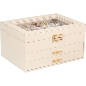 2-Layer Pink PU Leather Jewelry Box, Vintage Organizer with Removable Tray for Necklaces, Earrings, Rings, Bracelets - 1 of 4