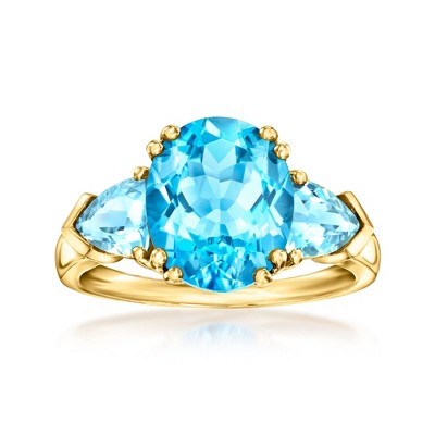 Ross-Simons 5.30 ct. t.w. Swiss Blue Topaz 3-Stone Ring in 14kt Yellow Gold