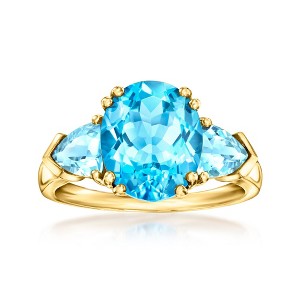 Ross-Simons 5.30 ct. t.w. Swiss Blue Topaz 3-Stone Ring in 14kt Yellow Gold - 1 of 4