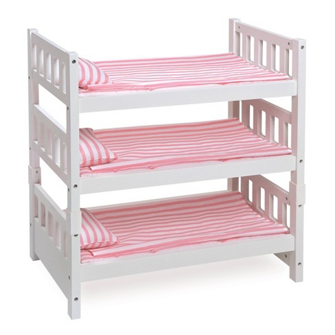 Badger Basket 1 2 3 Convertible Doll Bunk Bed with Bedding Pink Stripe