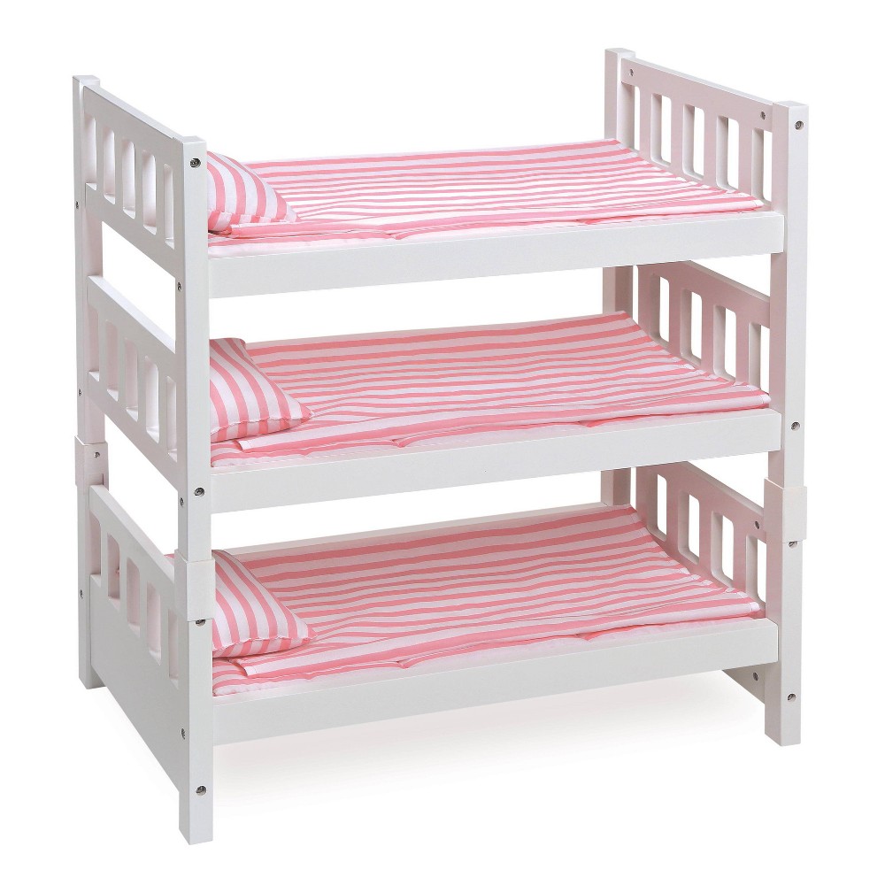 Photos - Doll Accessories Badger Basket 1-2-3 Convertible Doll Bunk Bed with Bedding - Pink/Stripe