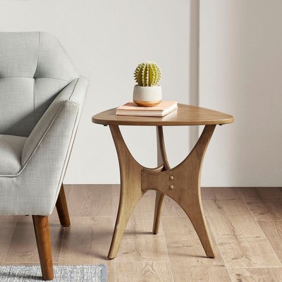 NicBex Simple Triangle Wood Coffee table with Cross Base,Small Brown Tea Table,Center Table for Living Room