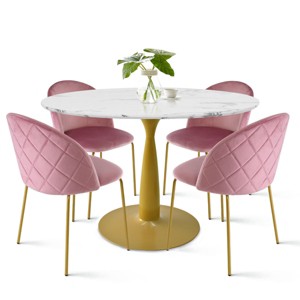 Set Of 4 Nano Tufted Velvet Upholstered Side Chair Gold Leg -The Pop Home - 1 of 4