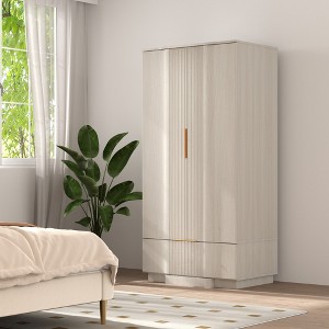 Brafabhome 64" Fluted Armoire Wardrobe Closet with Drawer, 2 Doors Wooden Wardrobe Cabinet with Adjustable Shelf, Modern Armoires for Clothes Coats - 1 of 4