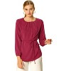 Allegra K Women's Basic Pleated Keyhole Round Neck Belted Waist Long Bishop Sleeve Tunic Top - 2 of 4