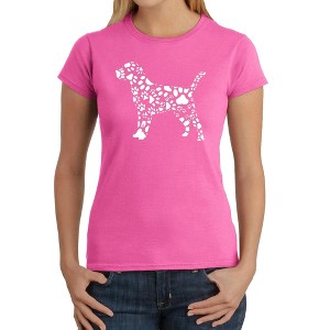 LA Pop Art Women's Word Art T-Shirt - Dog Paw Prints - 1 of 4