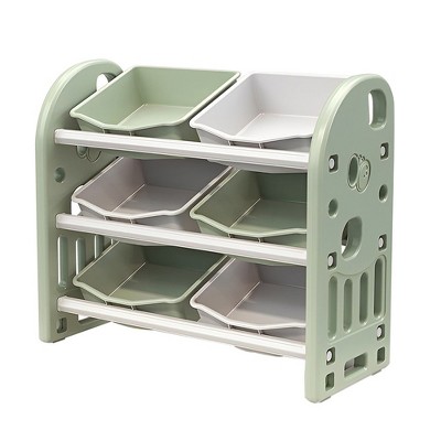Kids Toy Storage Organizer With 6 Bins Multi-Functional 3-Tier Shelf Organizer Storage Cabinet Unit For Playroom Bedroom Living Room Green