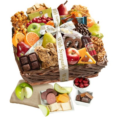 GreatFoods With Sincere Sympathy Fruit & Sweets Deluxe Gift Basket, condolence gift, gourmet food gift, sympathy gift