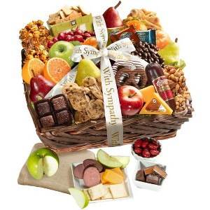 GreatFoods With Sincere Sympathy Fruit & Sweets Deluxe Gift Basket, condolence gift, gourmet food gift, sympathy gift - 1 of 4