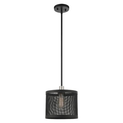 Industro Chic Black & Brushed Nickel Drum Pendant with Mesh Shade