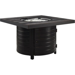 Fire Sense 63226 Yorke Aluminum Convertible Gas Fire Pit Table 55000 BTU Outdoor Multi-Functional with Fire Bowl Lid, Clear Fire Glass, Bronze - 1 of 4