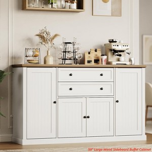 58" Sideboard Buffet Cabinet w/Storage w/4 Doors & 2 Drawers, Farmhouse Wood Cupboard Kitchen Pantry Storage Cabinet Coffee Bar Station - 1 of 4