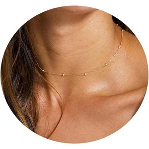 Dainty Gold Chain Necklace For Women - 18K Gold Plated Coin Disc Choker With Beaded & Paper Clip Layered Chain, Everyday Jewelry Gift - 1 of 4