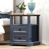 Dyonery Farmhouse Nightstand 18" Blue End Table 2-piece with Charging Station 2 Drawers Storage Open Shelf, for Bedroom, Living Room, White - 4 of 4