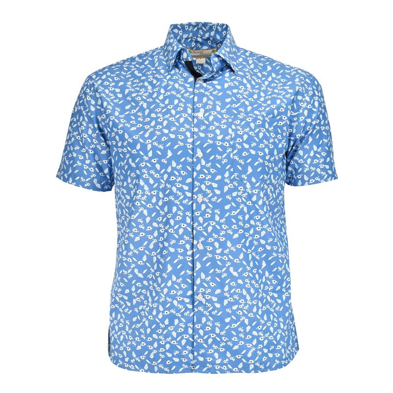 Beyond Paradise Men's Tropical Floral Print Cotton Shirt | Blue Flowers, 1 of 4