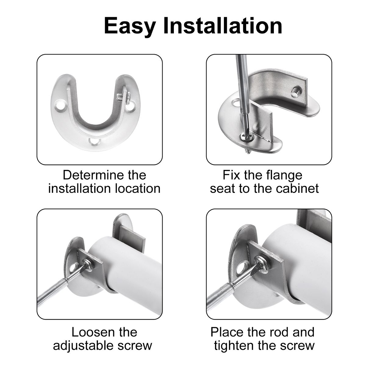 Unique Bargains Stainless Steel U-Shaped Design Closet Rod Brackets - thumbnail 4