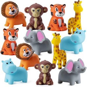 TEMI 12-Piece Mini Zoo Animals Bath Toys, Vinyl Rubber Safari Figures for Bathtub Play and Party Decor - 1 of 4