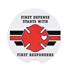 Dicksons CC-32 Firefighter First Defense Red and Black 2.5 Inch Absorbent Ceramic Car Coasters Set of 2 - 1 of 2
